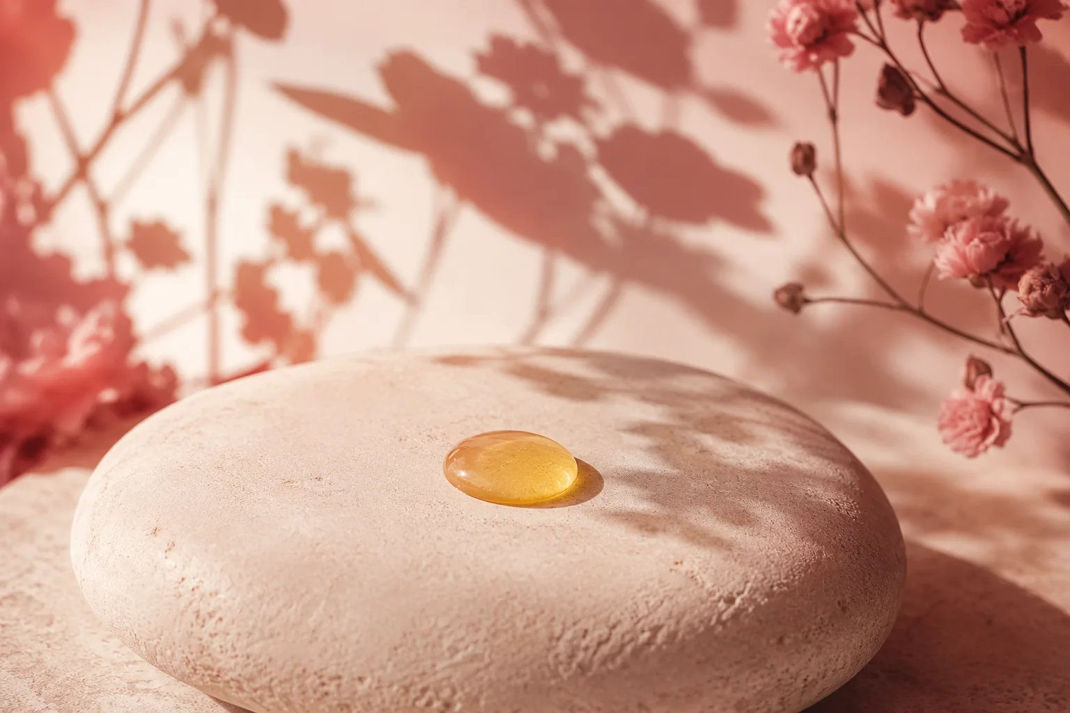 Ghrta ghee lipid skincare, golden droplet in warm light